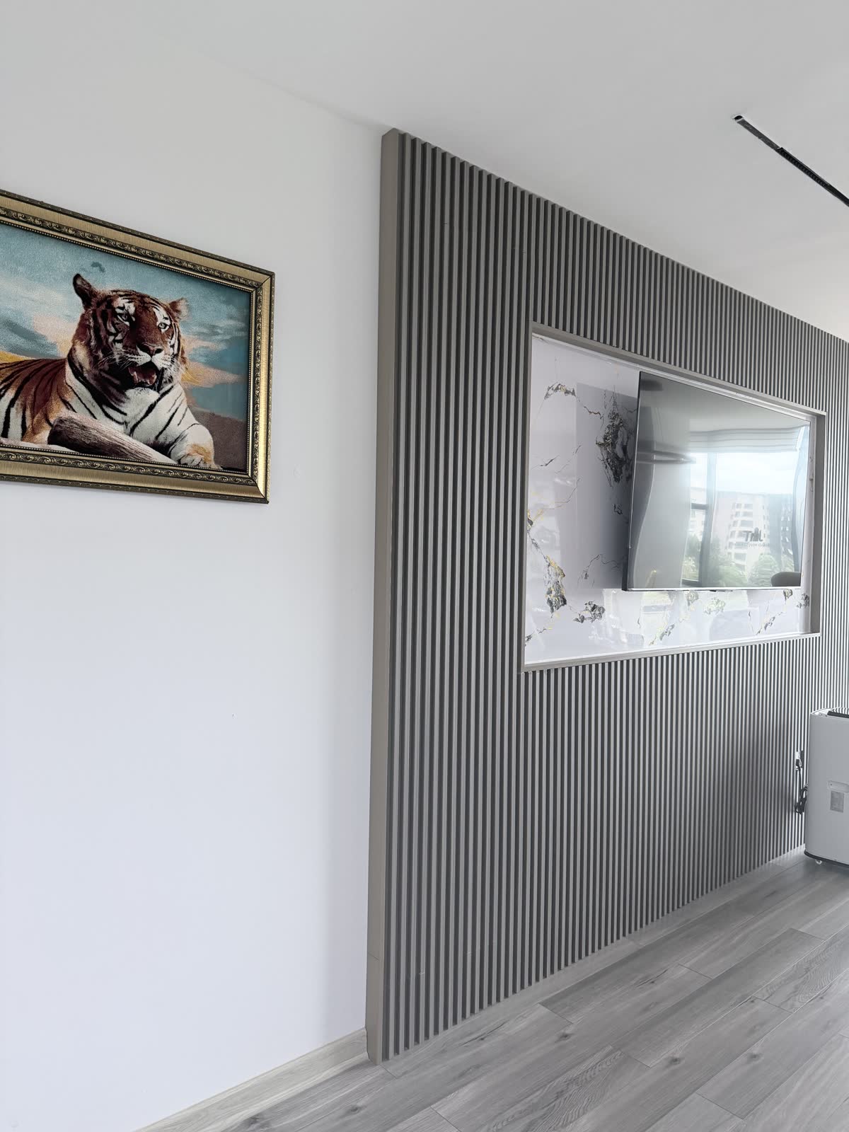 Feature wall with framed artwork